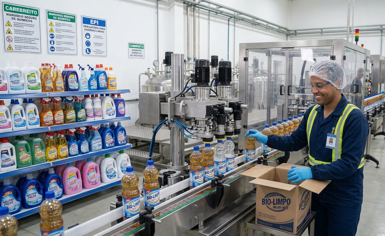 Foto real: equipe conferindo produção e expedição na fábrica